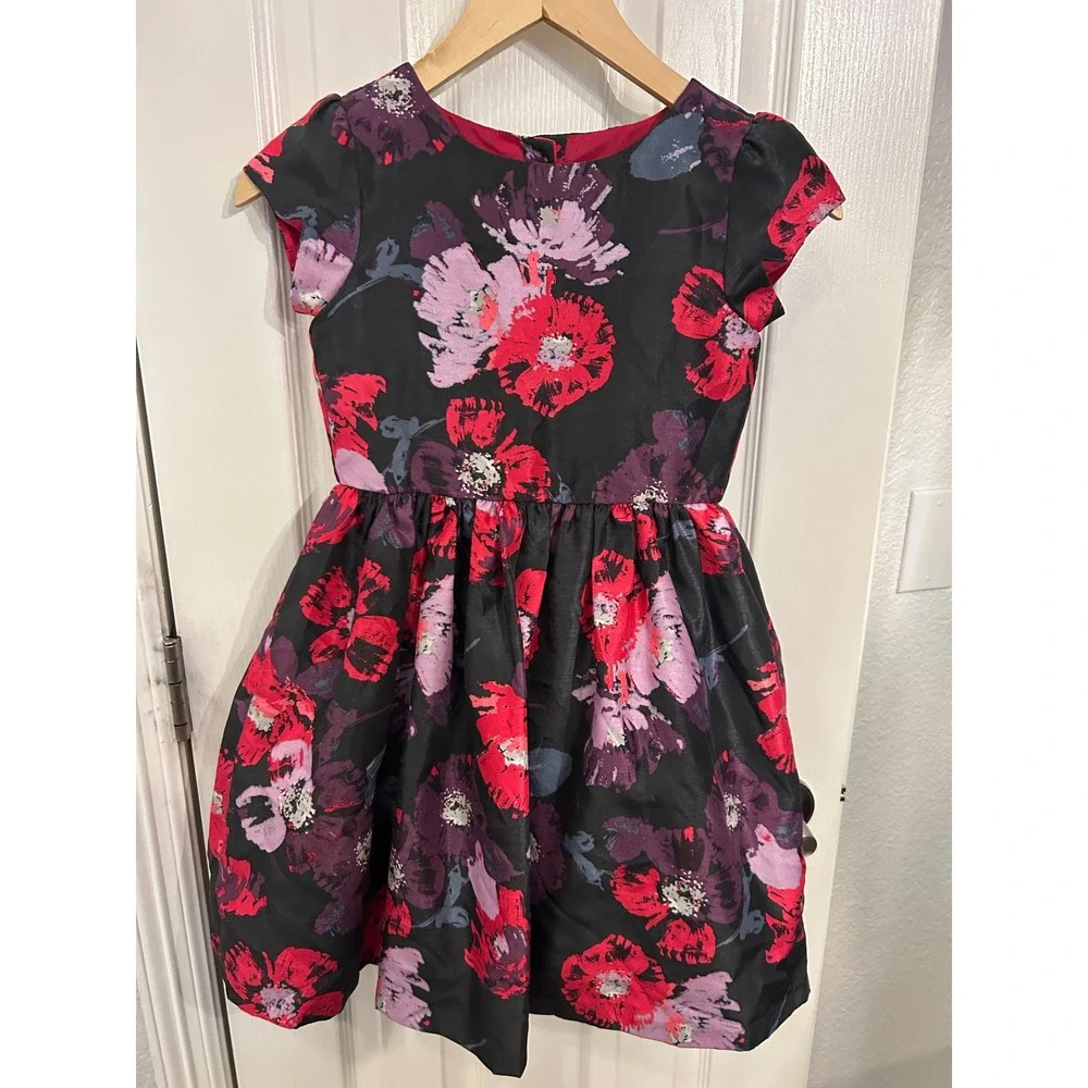 Gymboree Girls Size 7 Floral Party Dress Black Pink Purple Holiday Special k7083